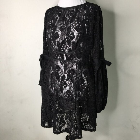 New Free People Women's Black Boho Lace Long Sleeve Dress Size Small - Picture 6 of 15